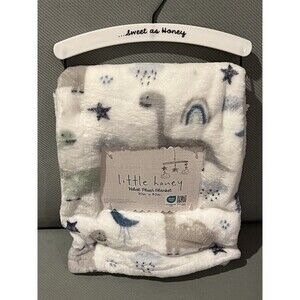 Little Honey Baby Blanket Dinosaur Print Green Gray Velvet Plush Boys New